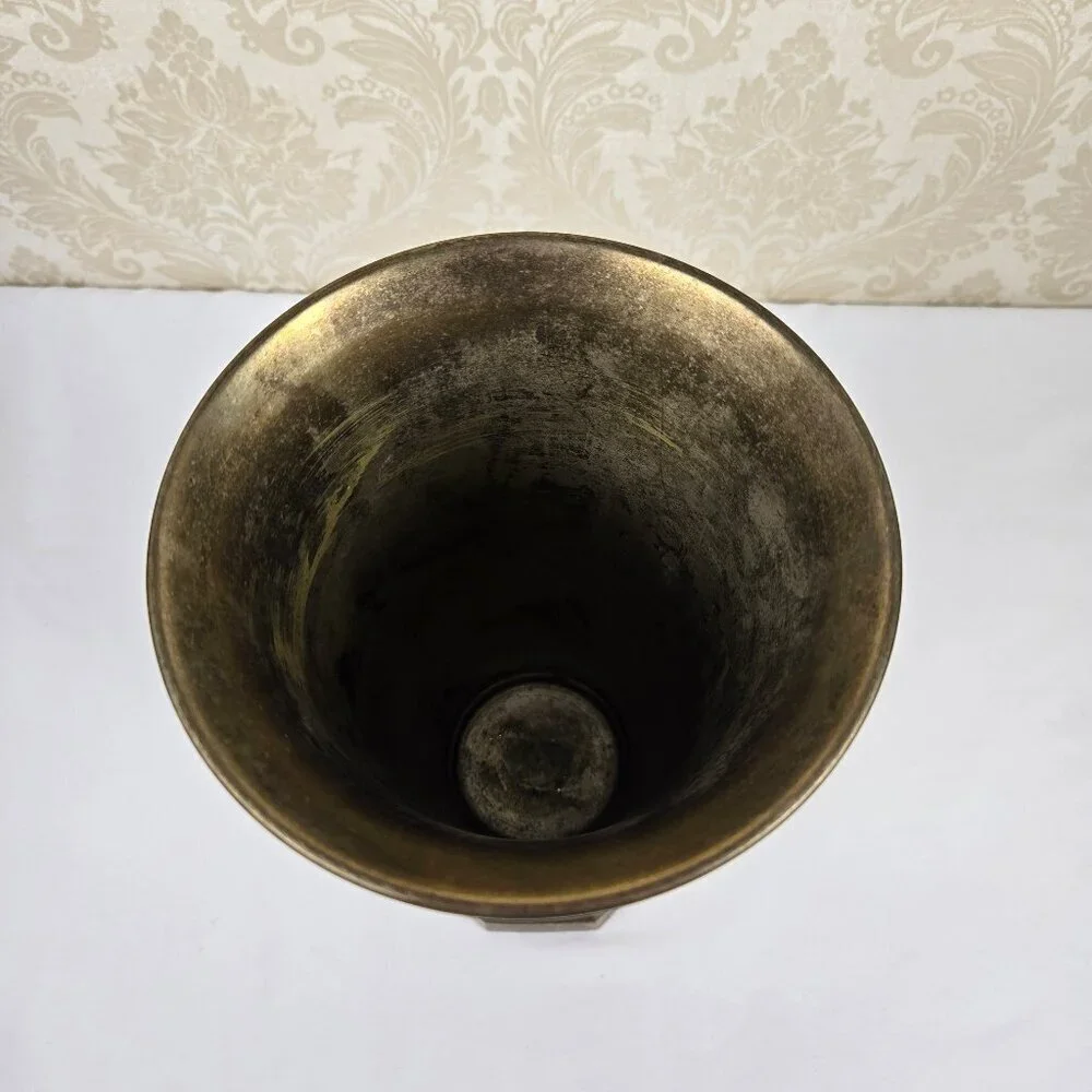 Vintage Bombay Vase Silverplate with Brass Detailing Octagon Shaped Base India